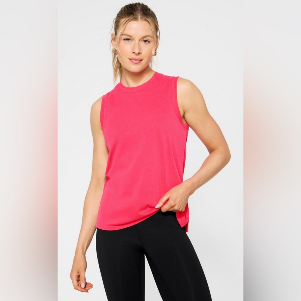 Fabletics Cotton Crew Neck Top | L | NWT | Sleeveless | Bright Raspberry Fizz